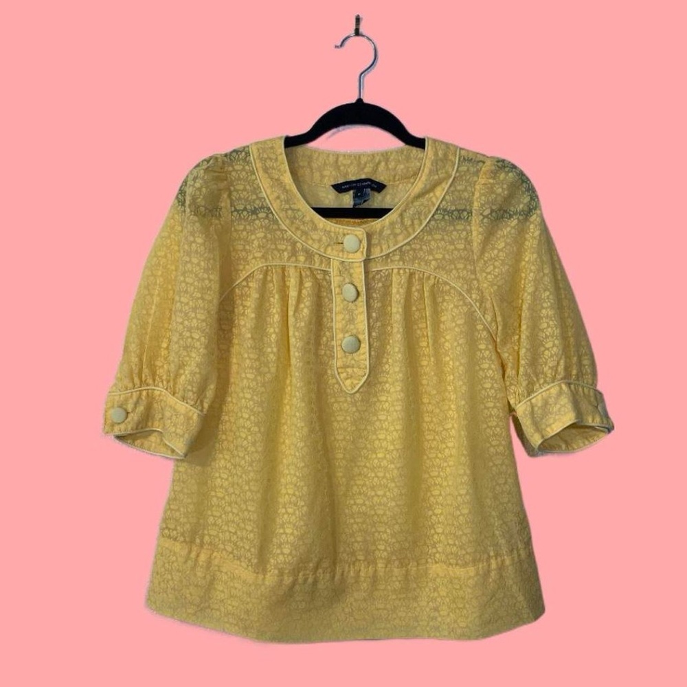 Yellow Floral Bohemian 3 Button-Down Women's Top